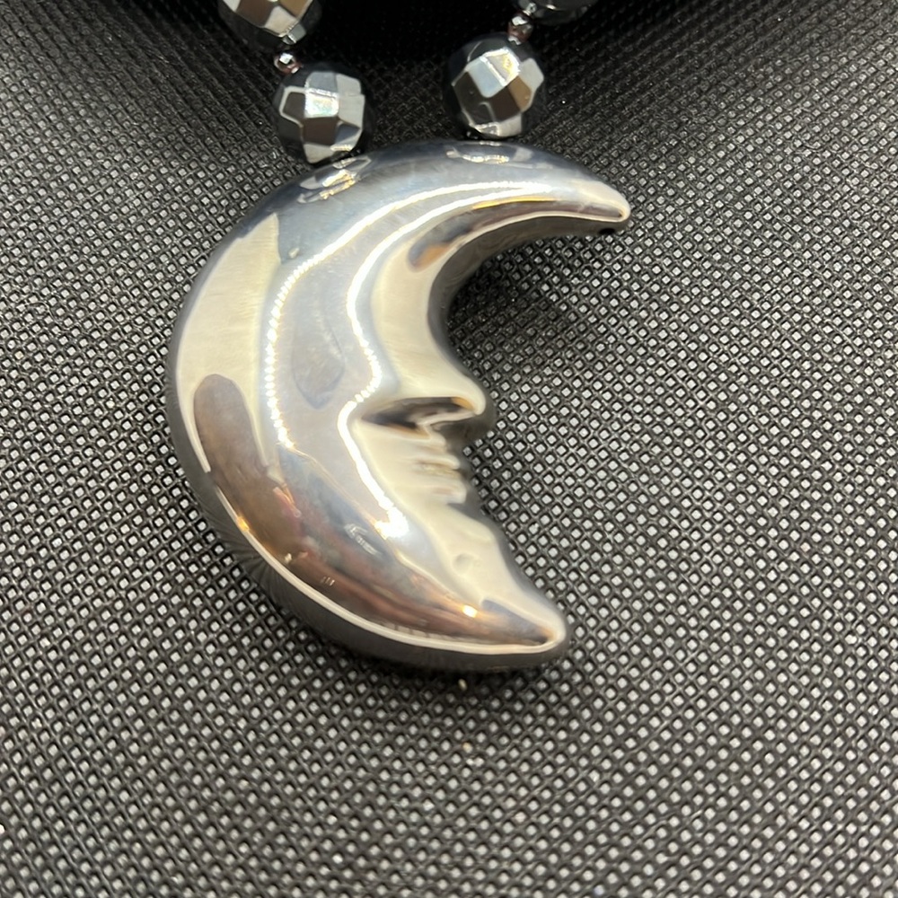 Stunning 925 Sterling Silver Moon pendant on Long Handmade Gemstone Necklace - Picture 2 of 10